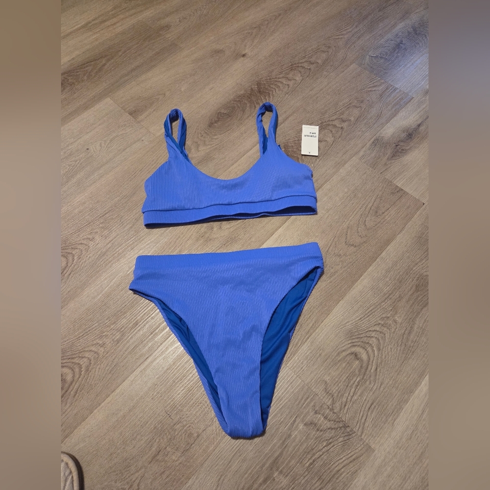 Ribbed Scoop Bikini Set in Cobalt Blue - Picture 5 of 6